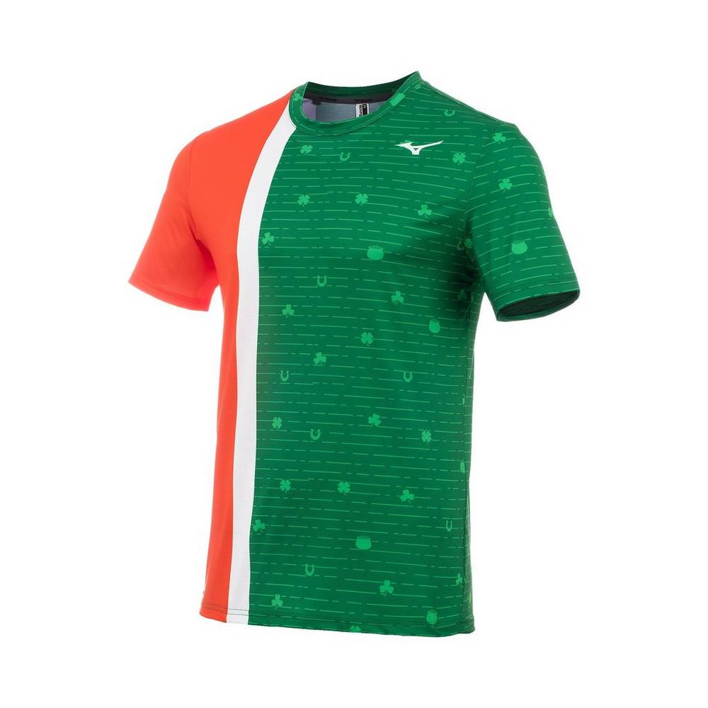 Camiseta Mizuno Running Printable Short Sleeve - Homem - Verdes - GOKQT9416